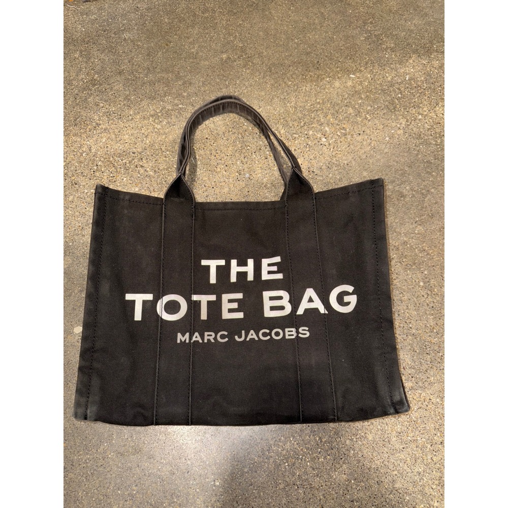 Marc Jacobs The Tote Bag Black Canvas Medium Logo Handbag Carryall